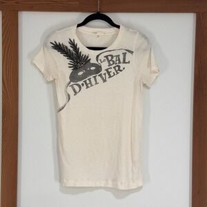 J.Crew Le Bal DHiver Graphic T-Shirt Womens Large Ivory Beaded Embellished